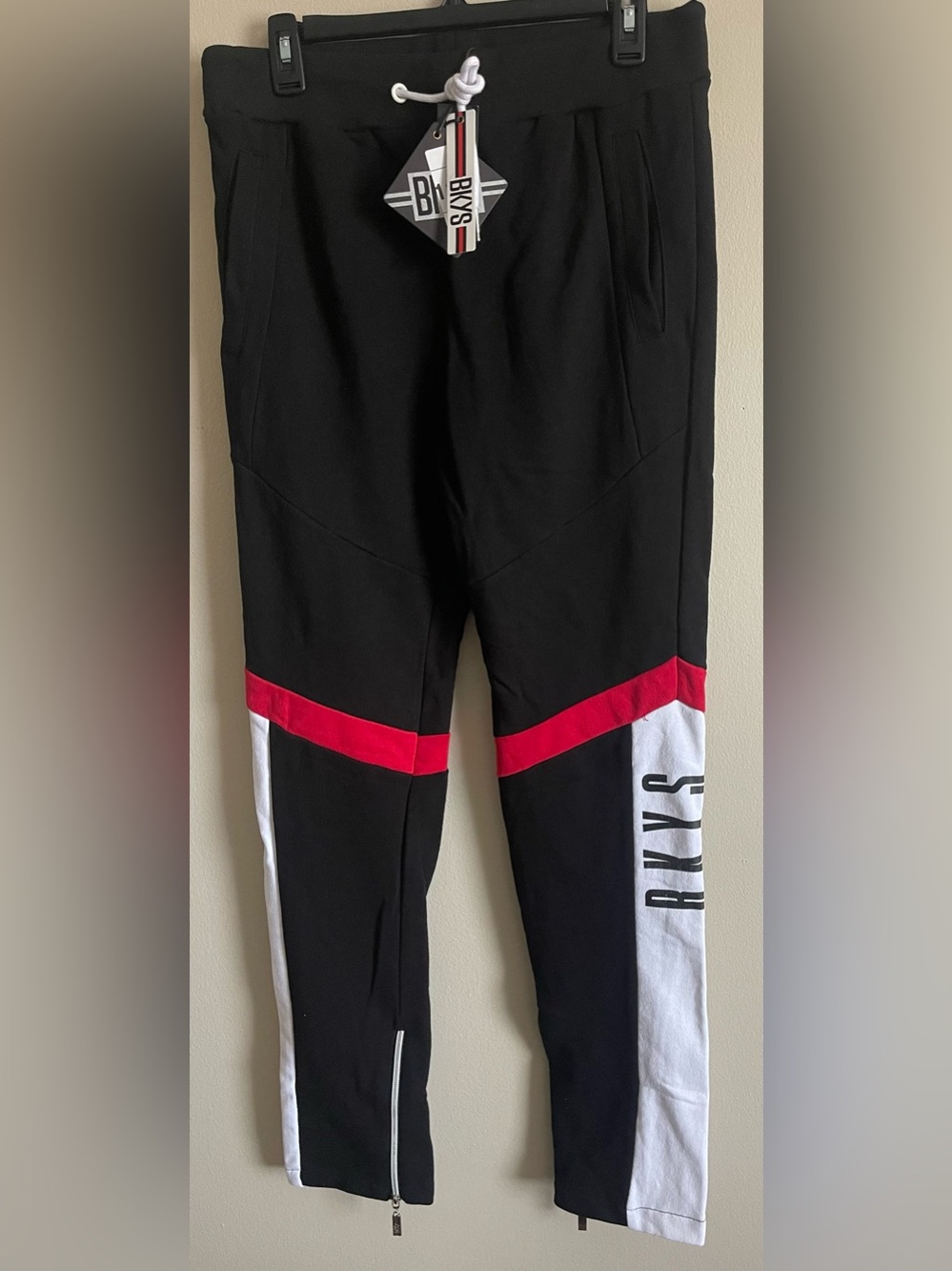 Men’s White & Red Athletic Track Pants Size L